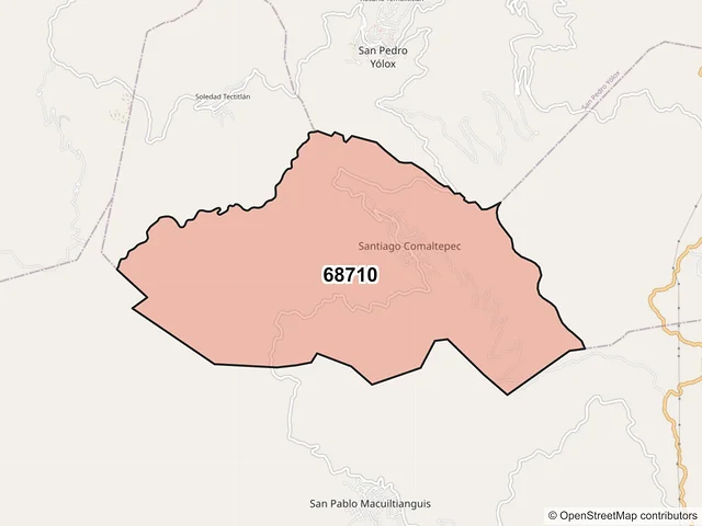 Mapa del código postal 68710, Santiago Comaltepec, Oaxaca