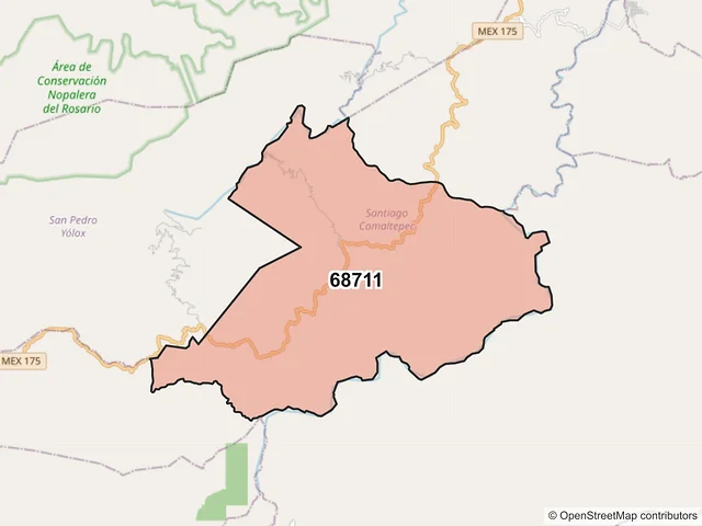 Mapa del código postal 68711, Santiago Comaltepec, Oaxaca
