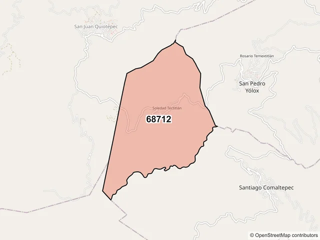 Mapa del código postal 68712, Santiago Comaltepec, Oaxaca