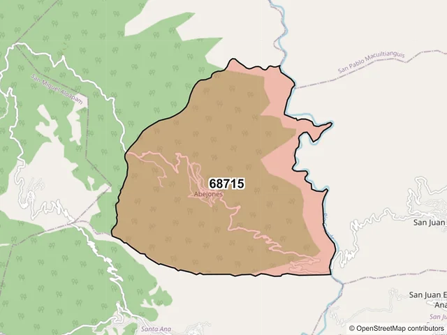 Mapa del código postal 68715, Abejones, Oaxaca
