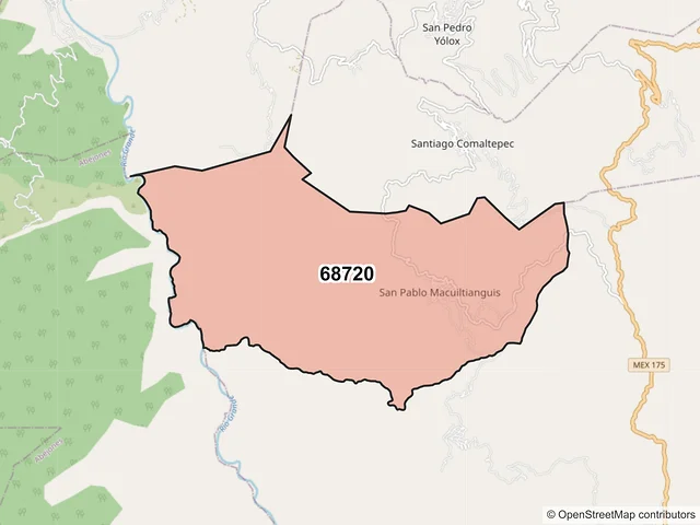 Mapa del código postal 68720, San Pablo Macuiltianguis, Oaxaca