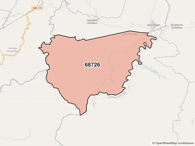 Mapa del código postal 68726, Ixtlán de Juárez, Oaxaca