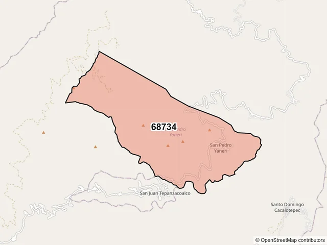 Mapa del código postal 68734, San Pedro Yaneri, Oaxaca