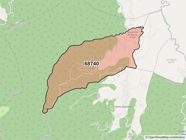 Mapa del código postal 68740, Teococuilco de Marcos Pérez, Oaxaca