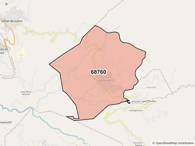 Mapa del código postal 68760, Capulálpam de Méndez, Oaxaca