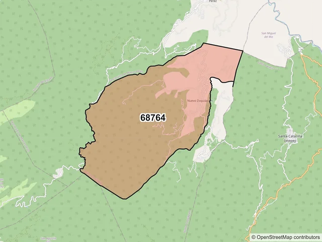 Mapa del código postal 68764, Nuevo Zoquiápam, Oaxaca