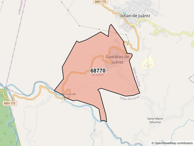Mapa del código postal 68770, Guelatao de Juárez, Oaxaca