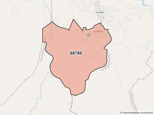 Mapa del código postal 68780, Santa Catarina Lachatao, Oaxaca