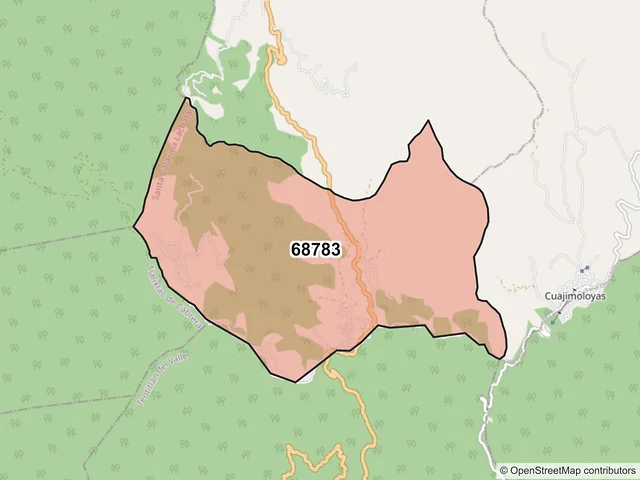 Mapa del código postal 68783, Santa Catarina Lachatao, Oaxaca