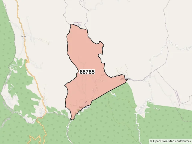 Mapa del código postal 68785, San Miguel Amatlán, Oaxaca