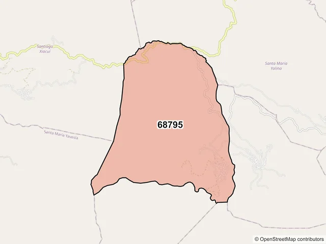 Mapa del código postal 68795, Santiago Laxopa, Oaxaca