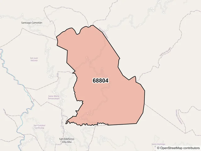 Mapa del código postal 68804, San Ildefonso Villa Alta, Oaxaca