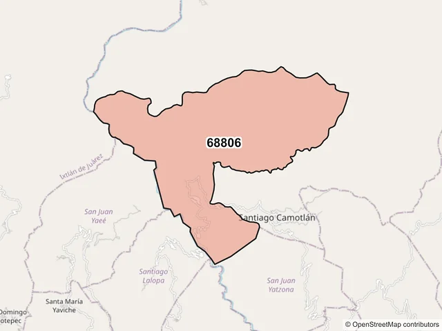 Mapa del código postal 68806, Santiago Camotlán, Oaxaca