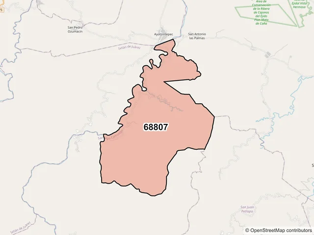 Mapa del código postal 68807, Santiago Camotlán, Oaxaca