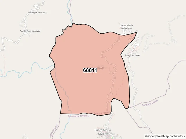 Mapa del código postal 68811, San Juan Yaeé, Oaxaca