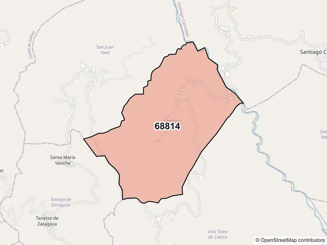 Mapa del código postal 68814, Santiago Lalopa, Oaxaca