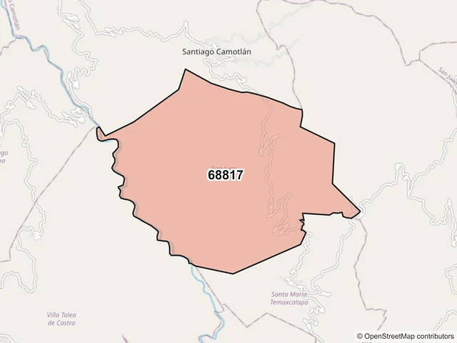 Mapa del código postal 68817, San Juan Yatzona, Oaxaca