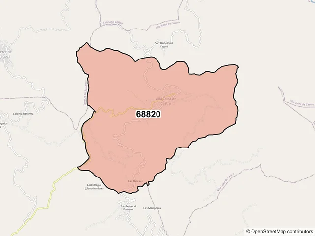 Mapa del código postal 68820, Villa Talea de Castro, Oaxaca