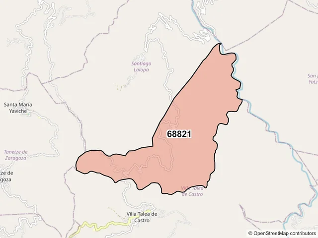 Mapa del código postal 68821, Villa Talea de Castro, Oaxaca