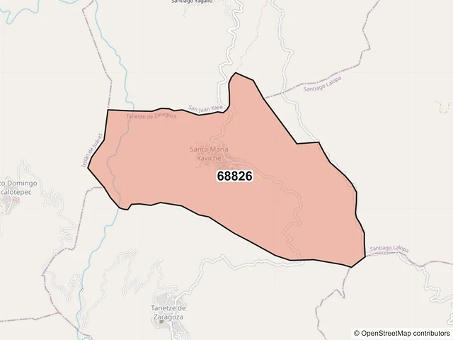 Mapa del código postal 68826, Tanetze de Zaragoza, Oaxaca