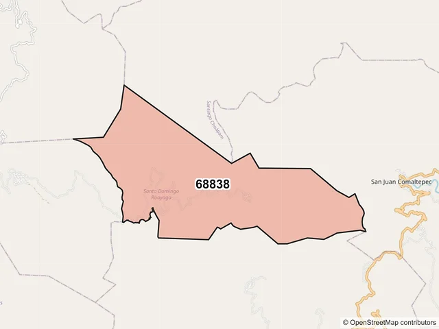 Mapa del código postal 68838, Santo Domingo Roayaga, Oaxaca