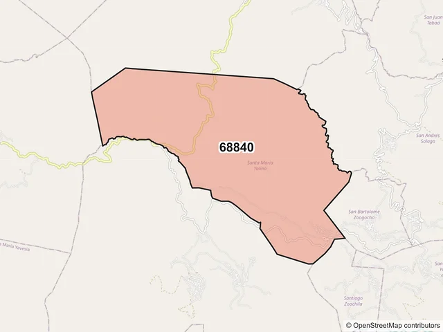 Mapa del código postal 68840, Santa María Yalina, Oaxaca