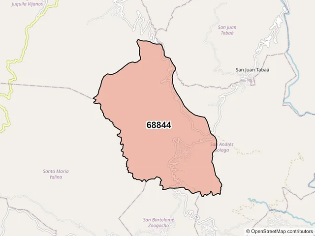Mapa del código postal 68844, San Andrés Solaga, Oaxaca