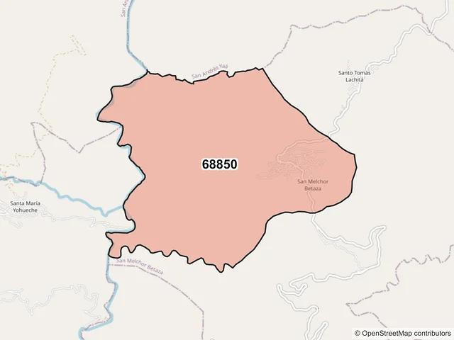 Mapa del código postal 68850, San Melchor Betaza, Oaxaca