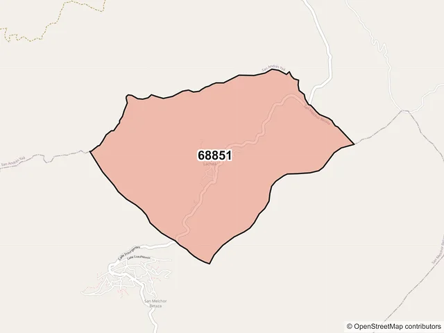 Mapa del código postal 68851, San Melchor Betaza, Oaxaca