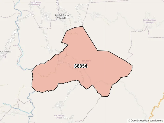 Mapa del código postal 68854, San Andrés Yaá, Oaxaca