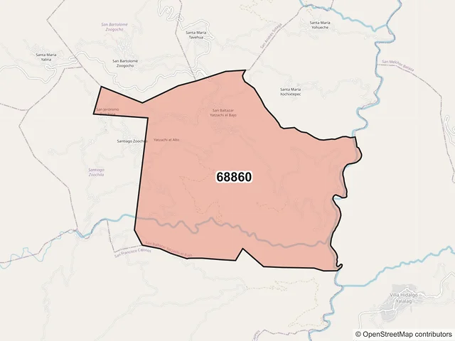 Mapa del código postal 68860, San Baltazar Yatzachi el Bajo, Oaxaca