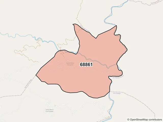 Mapa del código postal 68861, San Baltazar Yatzachi el Bajo, Oaxaca