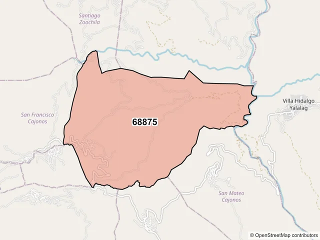 Mapa del código postal 68875, San Francisco Cajonos, Oaxaca