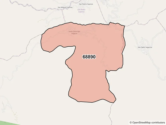 Mapa del código postal 68890, Santo Domingo Xagacía, Oaxaca