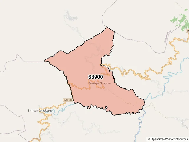 Mapa del código postal 68900, Santiago Choápam, Oaxaca