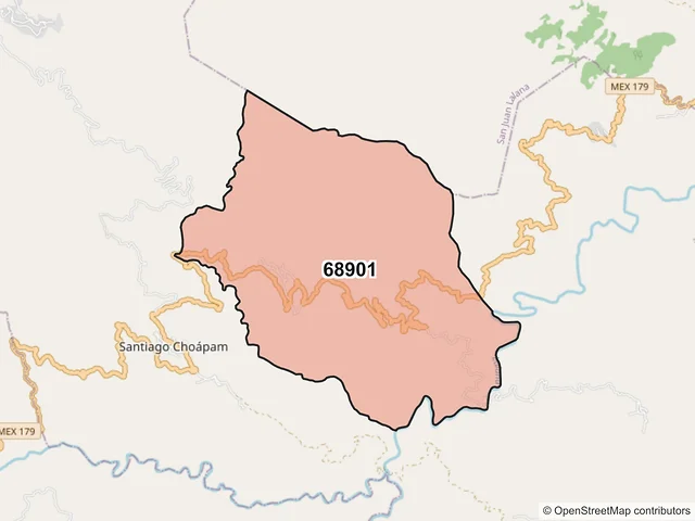 Mapa del código postal 68901, Santiago Choápam, Oaxaca