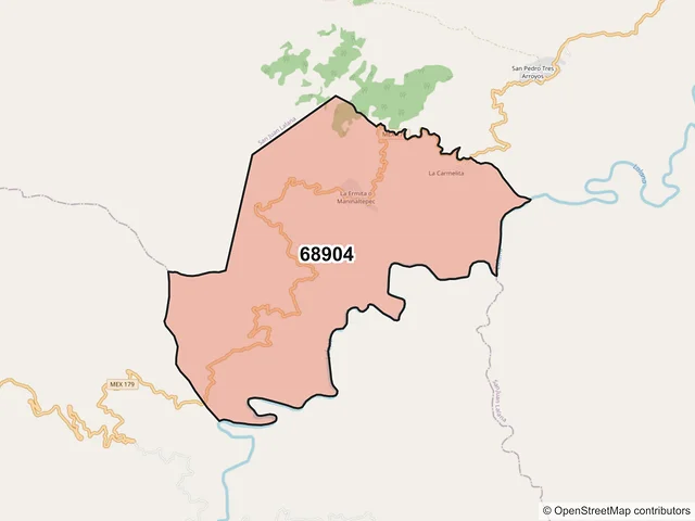 Mapa del código postal 68904, Santiago Choápam, Oaxaca