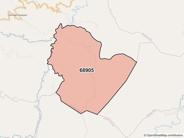 Mapa del código postal 68905, Santiago Choápam, Oaxaca
