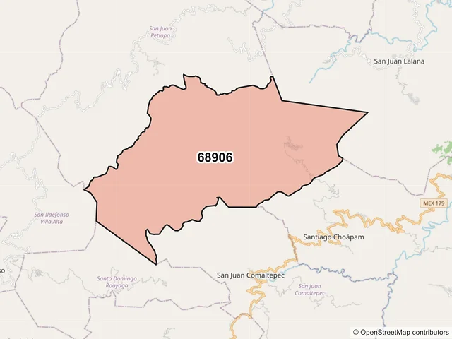 Mapa del código postal 68906, Santiago Choápam, Oaxaca
