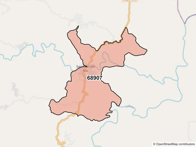 Mapa del código postal 68907, Santiago Choápam, Oaxaca