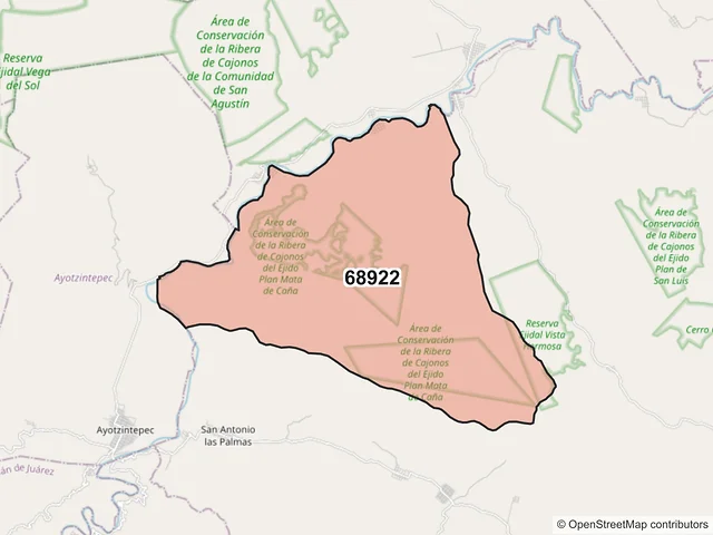 Mapa del código postal 68922, Santiago Jocotepec, Oaxaca