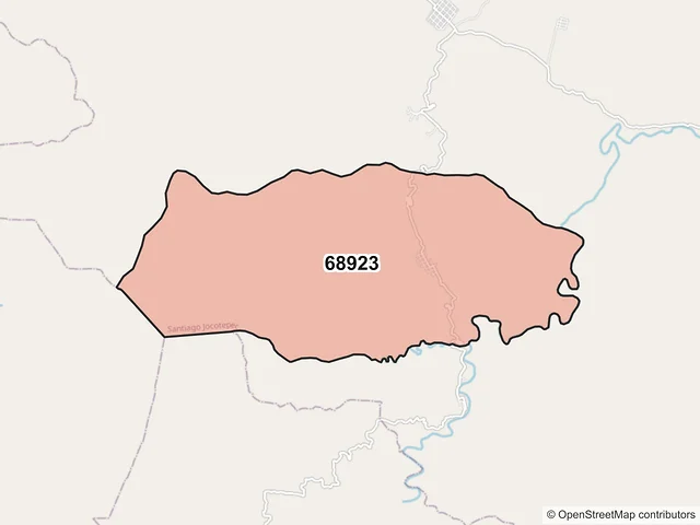 Mapa del código postal 68923, Santiago Jocotepec, Oaxaca