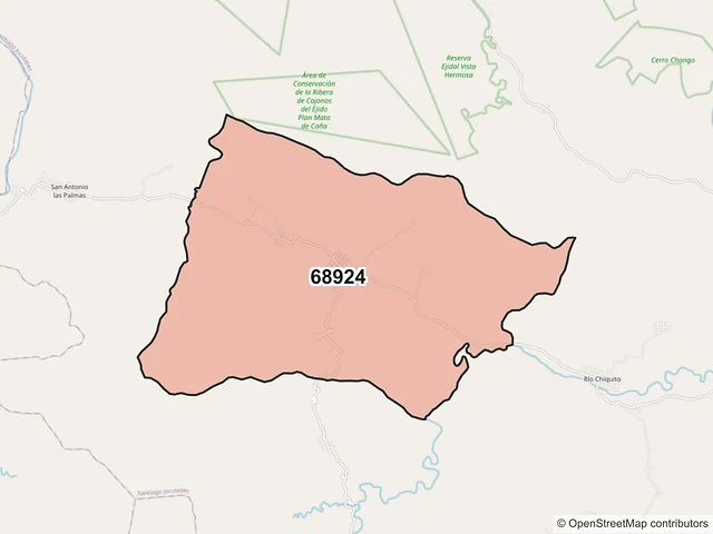 Mapa del código postal 68924, Santiago Jocotepec, Oaxaca