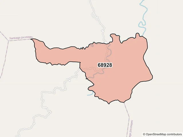 Mapa del código postal 68928, Santiago Jocotepec, Oaxaca