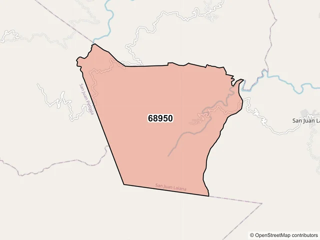 Mapa del código postal 68950, San Juan Lalana, Oaxaca