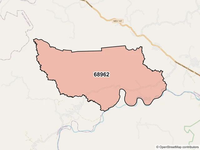Mapa del código postal 68962, Santiago Yaveo, Oaxaca