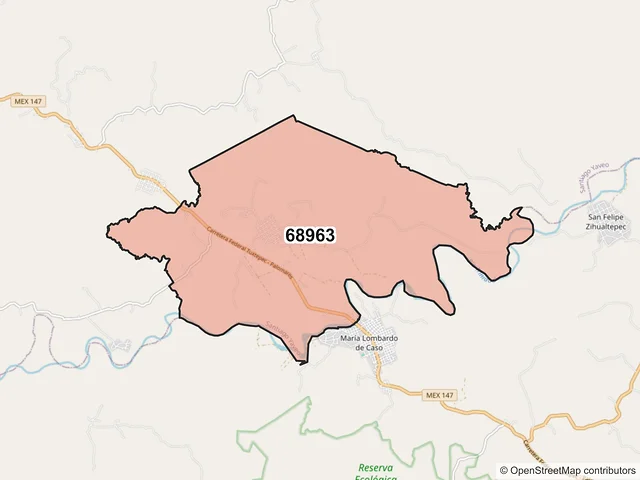 Mapa del código postal 68963, Santiago Yaveo, Oaxaca