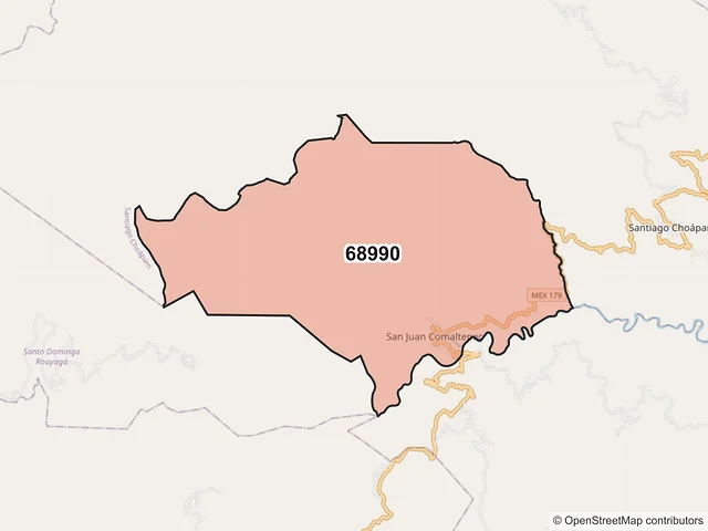 Mapa del código postal 68990, San Juan Comaltepec, Oaxaca