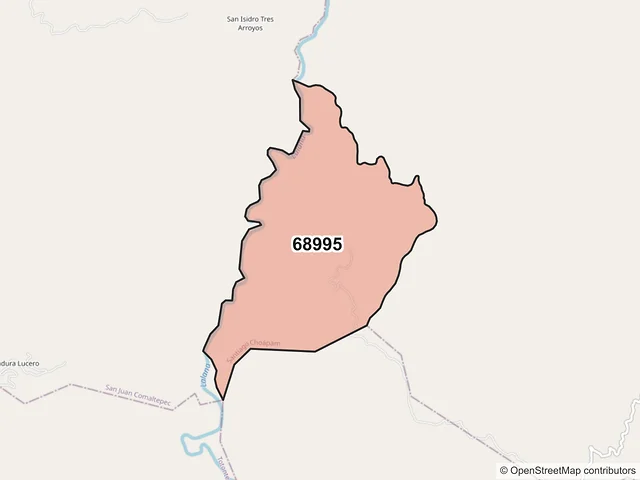 Mapa del código postal 68995, San Juan Comaltepec, Oaxaca