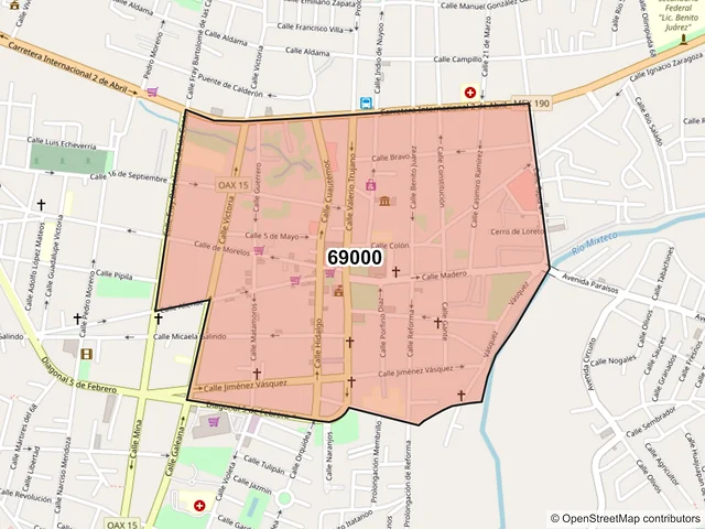 Mapa del código postal 69000, Heroica Ciudad de Huajuapan de León, Oaxaca
